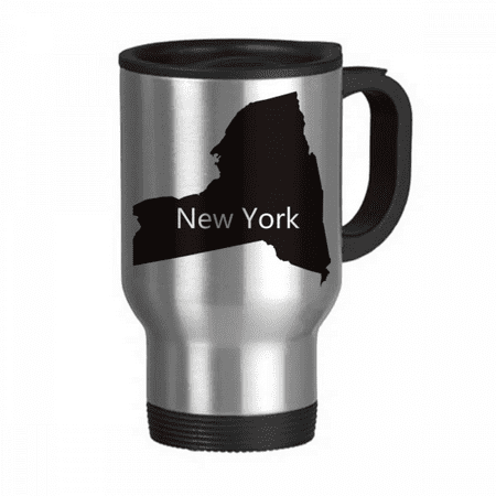 

New York USA Map Outline Travel Mug Flip Lid Stainless Steel Cup Car Tumbler Thermos