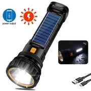 Eyotto 1000lm Solar Flashlight LED Rechargeable Flashlight, Super Bright Torch, 3 Modes Handheld Outdoor Searchlight, Power Bank, Long Distance Spotlight for Camping Hiking Climbing Fishing