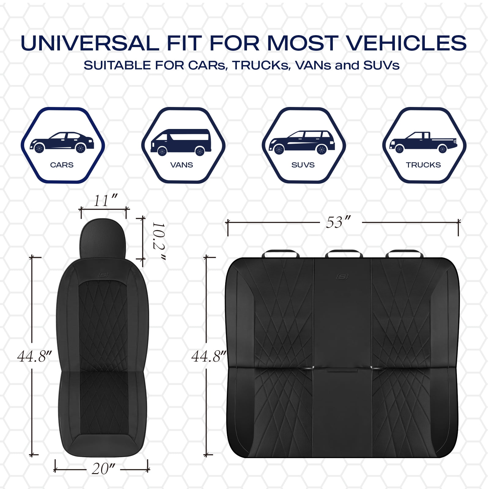 Skechers Car Seat Covers , Air-Cool Design Memory Foam Seat Covers, Piping Leather Mesh Car Seat Cover,Airbag Compatible,Automotive Comfort Universal FitMost Cars,Vans,Truck,SUV,Black Full Set