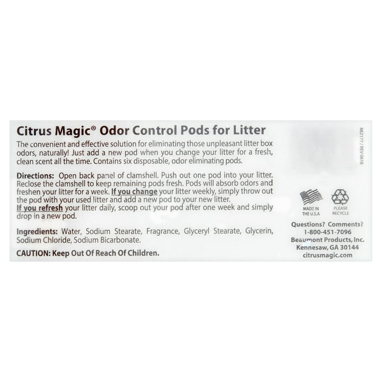 Odor control clearance pods for litter