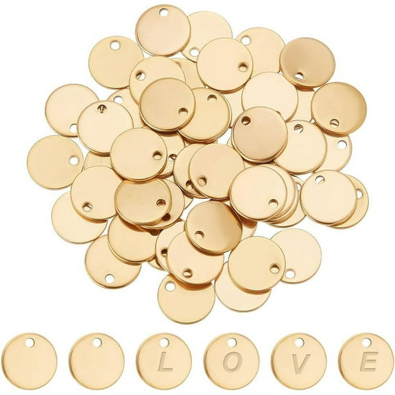 50 Pcs 304 Stainless Steel Flat Round Blank Stamping Tag Pendants Charms