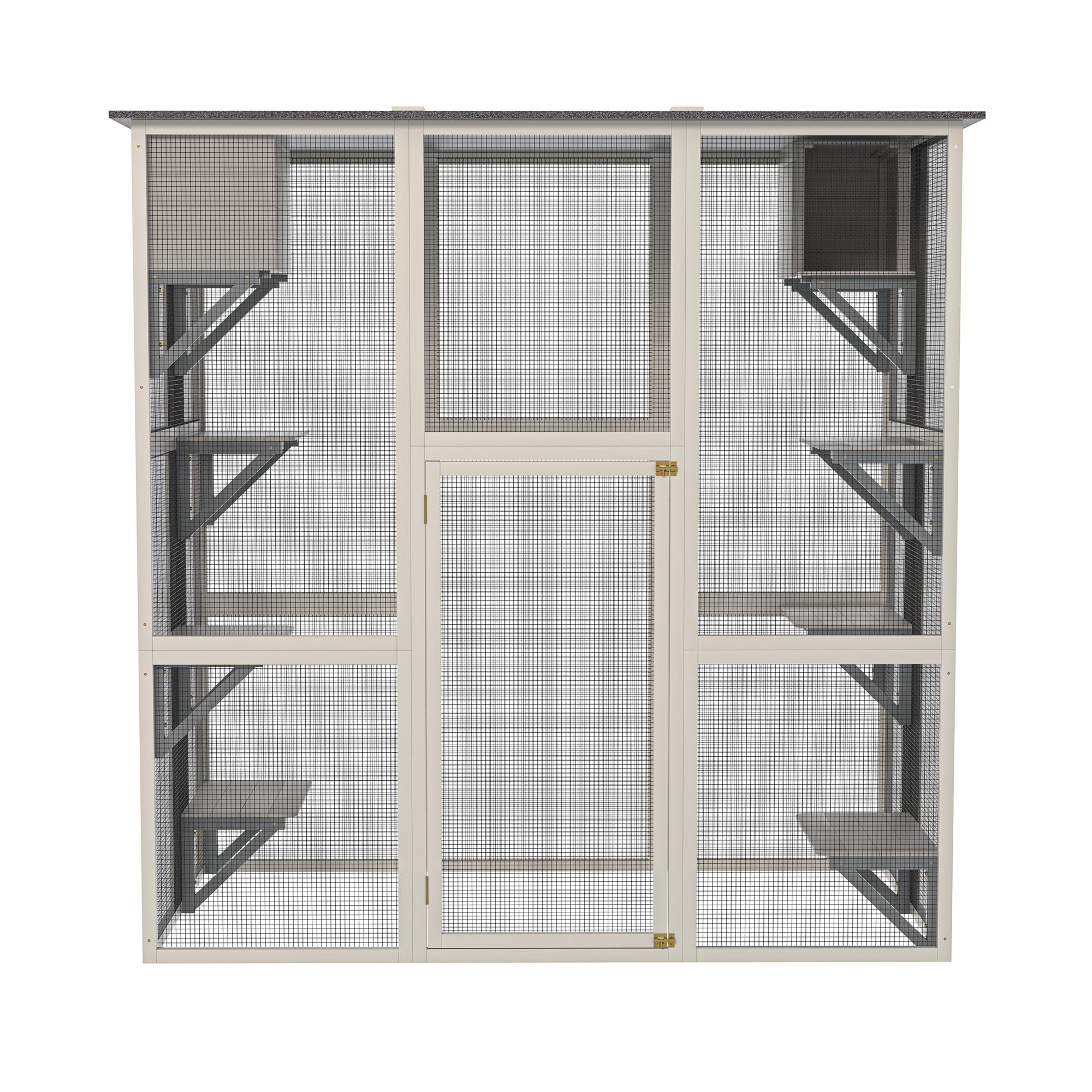Zephypaws 71in Outdoor Wooden Cat Catio,Large Solid Wood Cat Cage Playpen with 6 Jumping Platforms & 2 Napping Houses,Walk-in Cat Kennel Condo Shelter,Gray