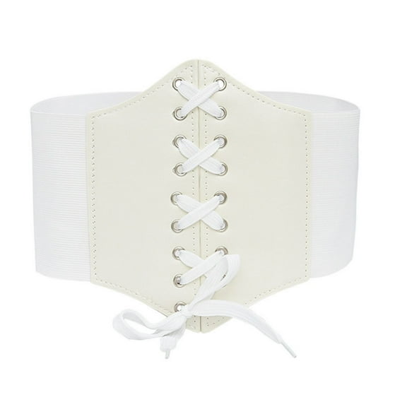 Lace-up Cinch Bustiers Corset Belt Womens Elastic Tie Wide Waist Belt for Halloween Outfit Ladies Bodyshaper Top (68cm, White)
