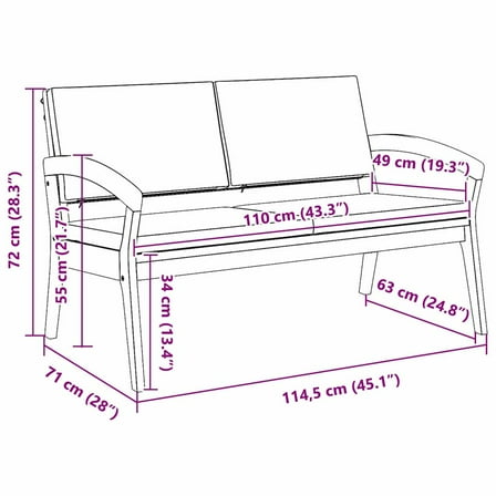 vidaXL Garden Bench with Cushions 115x70x72 cm Solid Wood Acacia