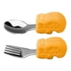thumbnail image 2 of Tenedor cuchara de entrenamiento para aprender a comer para bebés hipopótamo, mango corto, vajilla de acero inoxidable, tenedor cuchara de silicona para alimentos complementarios para niños, 2 of 6