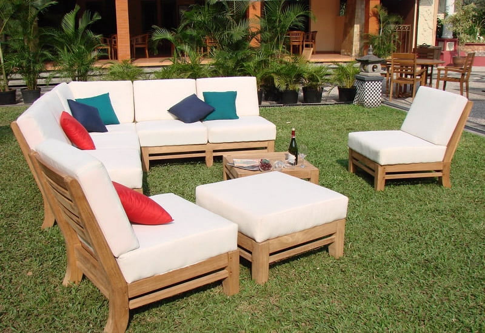 WholesaleTeak Outdoor Patio Grade-A Teak Wood 7 Piece Teak Sectional Sofa Set - 2 Love Seats, 2 Lounge Chair, 1 Corner Pc, 1 Ottoman & 1 Side Table - Furniture only -- Ramled collection #WMSSRM1 - image 5 of 5