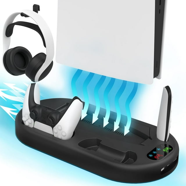 Stand Cooling Station for PS5 with Dual Charging Dock - Fast Charge, Cooling Fan, Host Dock for PlayStation 5 Disc & Digital - Console Cooler for Efficient Heat Dissipation