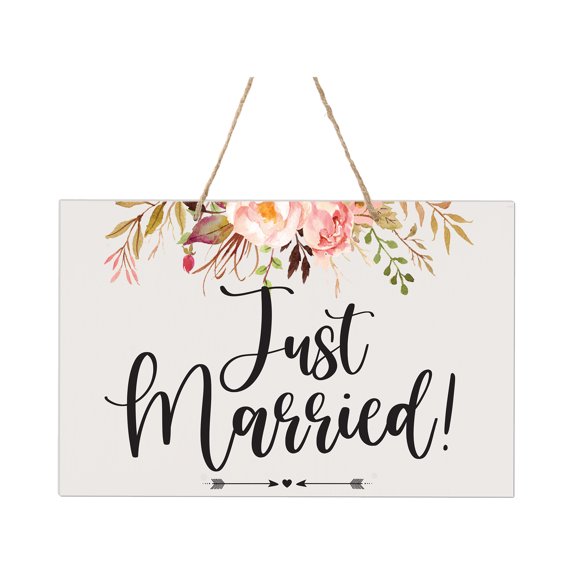 LifeSong Milestones Modern Wall Hanging Rope Sign for Wedding 8x12 - (Just Married) (Leaves)