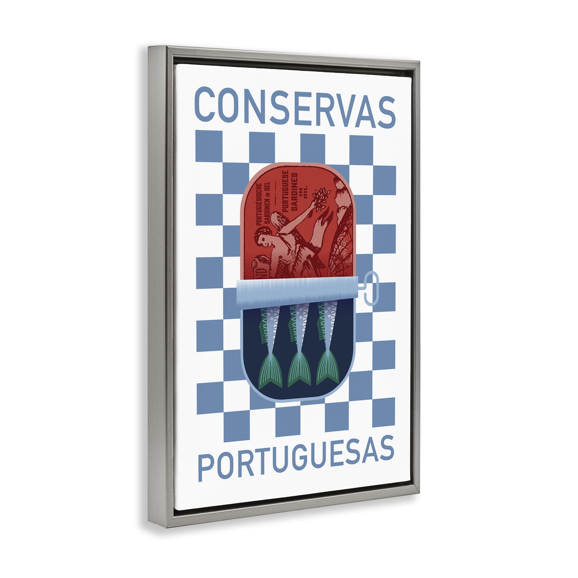 Stupell Industries Portuguese Canned Fish Food & Beverage Painting Gray Floater Framed Art Print Wall Art, 21 x 31