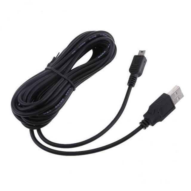 5x 3,5 metros 5v 2a mini cable cargador usb enchufe directo dvr cable de carga nuevo 5 piezas paquete de 5 cables USB A a mini USB de 3,5 m, vista frontal con conector USB A y conector mini USB en cable negro flexible enrollado, carcasa plástica, apto para cámaras DVR, teléfonos móviles y tablets; también suele usarse para alimentación y datos en dispositivos de tablero.