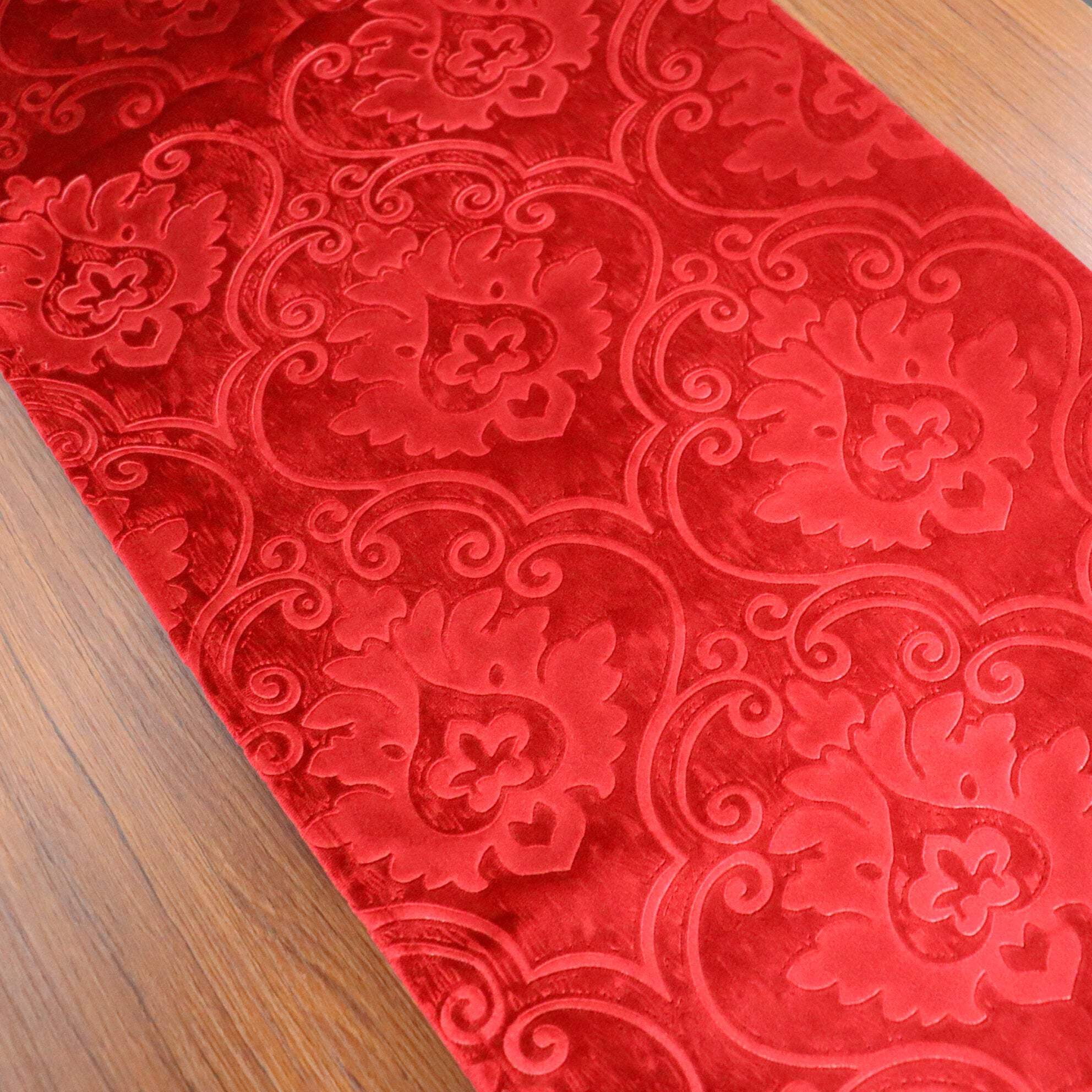 Velvet Embossed Victorian Damask Table Runner