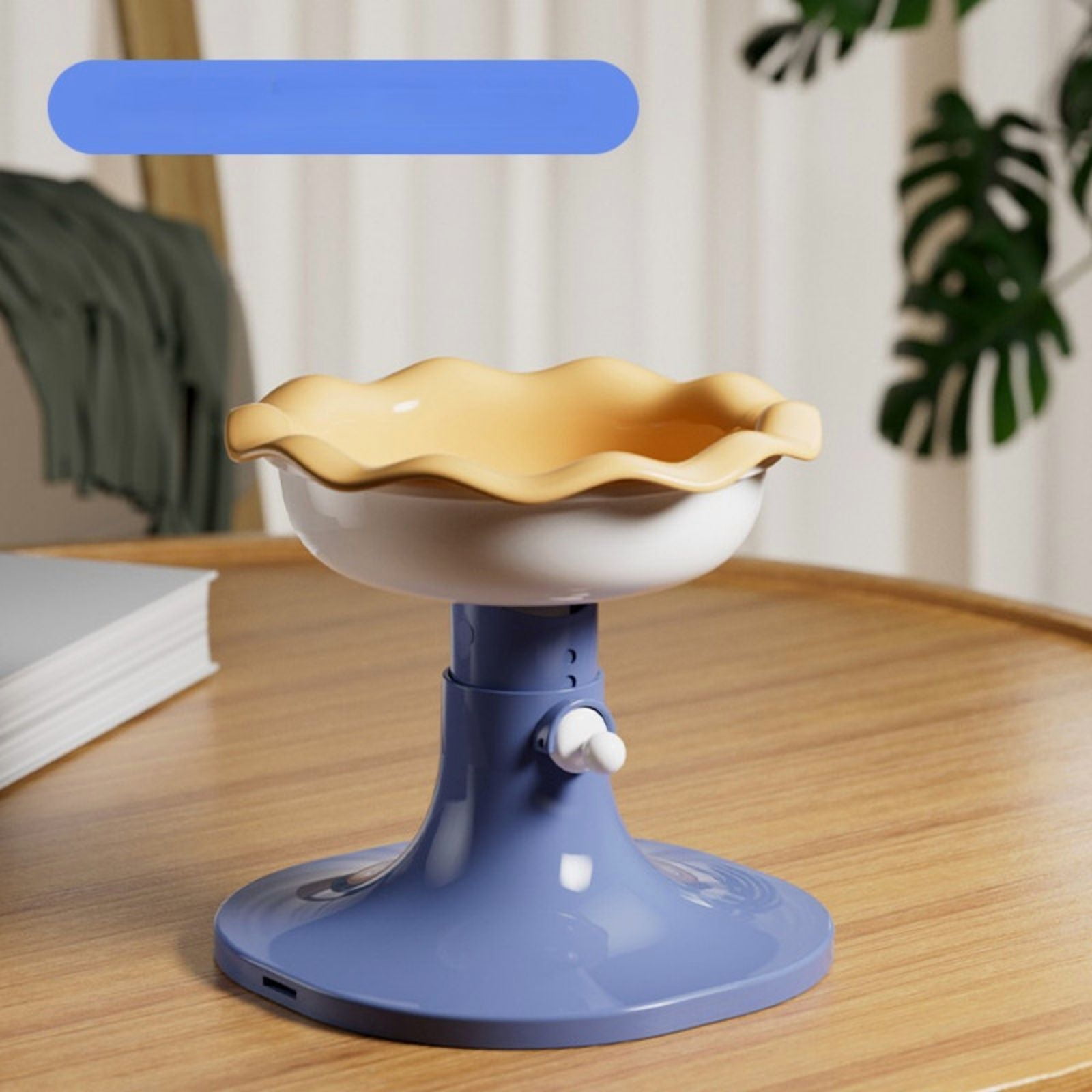 Fairela Adjustable Height Ceramics Food Bowl for Cats, Blue Flower