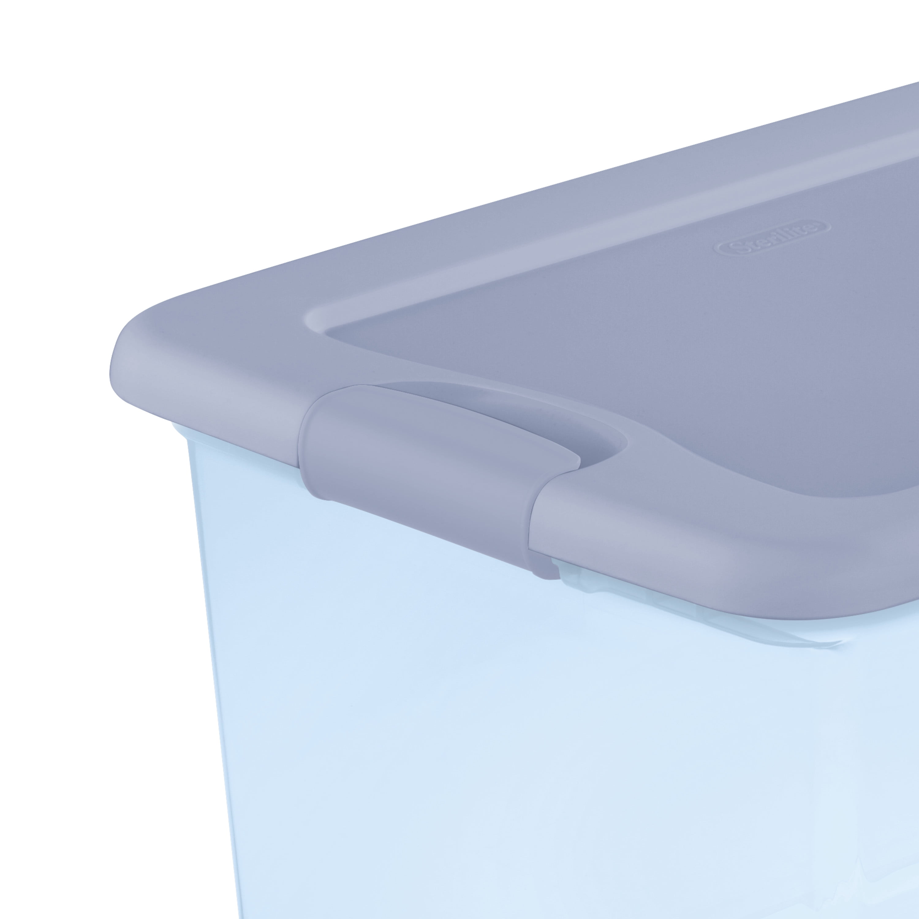 (2 pack) Sterilite Latching Storage Bin, 64 Quart Clear Plastic Storage Container with Latch Lid, Blue Tint, 6 Pack