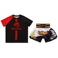 thumbnail image 3 of Doomiva Kids Boys Mixed Martial Arts MMA Boxer Costume Short Sleeve Boxing T-shirt Sports Tops with Shorts Tracksuit Red&White&Black 10, 3 of 6