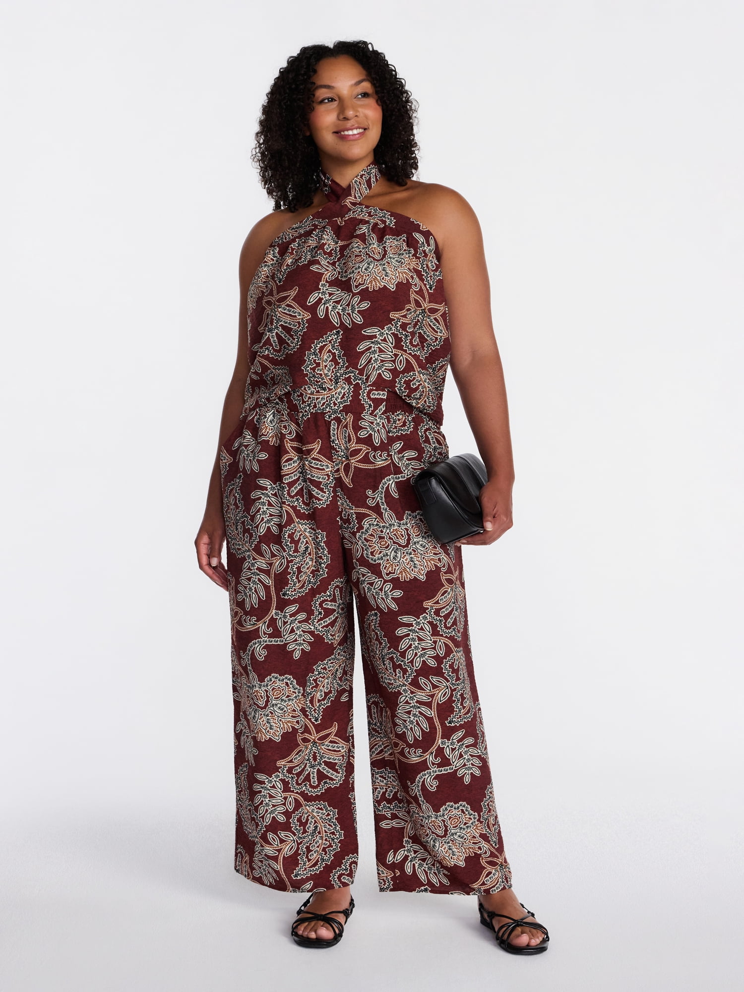 Time and Tru Women's Wide Leg Print Pants, Sizes XS-XXXL