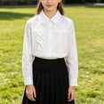 thumbnail image 2 of Fengqque Girls Peter Pan Collar Long Sleeve Blouse Lace Trim Satin Bow Shirt Casual Uniform 5-15 Years White-B 9-10 Years, 2 of 6