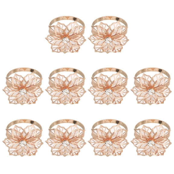 Uxcell 10 Pcs Metal Napkin Rings, Flower Table Napkin Holders Serviette Buckles for Decoration Adornment Wedding Parties, Banquet, Rose Gold