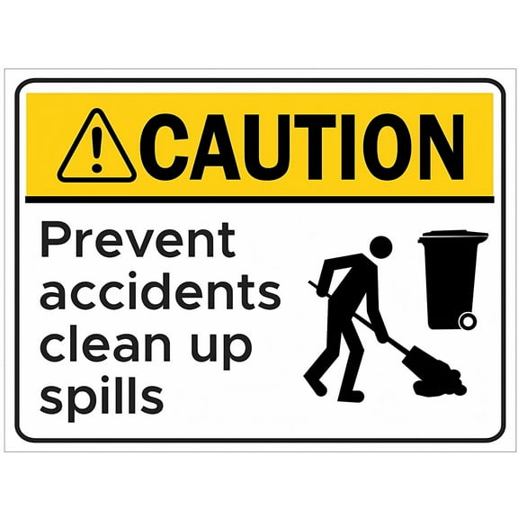 Prevent Accidents Clean UP Spills Sign (L7594) - 8"x12" Metal Tin Sign, Industrial Commercial Workplace Use