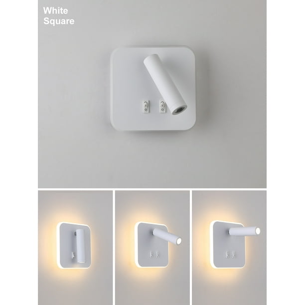 Lámpara de noche blanca (redonda) - Luces de noche Lámpara de pared LED Lámpara de interior de hotel Lámpara de pared de pasillo con interruptor Negro 9W 3000K luz cálida