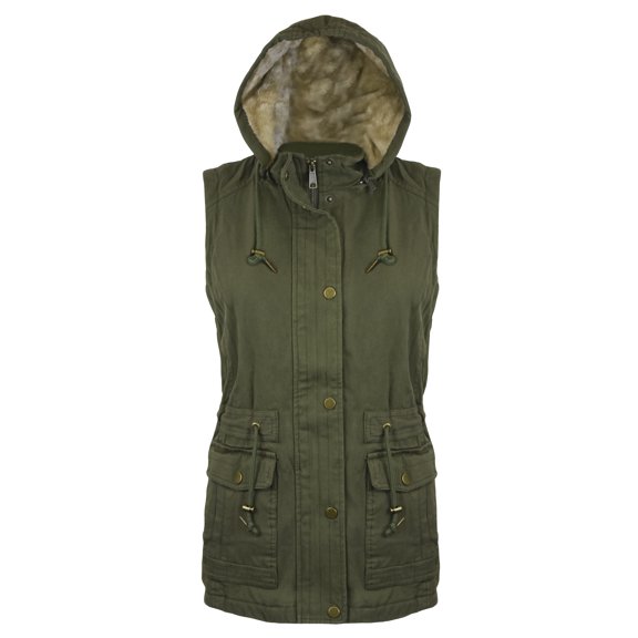 Victory Outfitters Ladies' Canvas Utility Vest Inner Sherpa Removable Hood - Olive - L