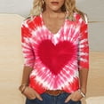 thumbnail image 2 of VKOYWKM Valentines Day Tie Dye T Shirts for Women Romantic Love Graphic Tees Tops 3/4 Sleeve Casual Spring Clothes Loose Fit V Neck Valentine Shirt, 2 of 5