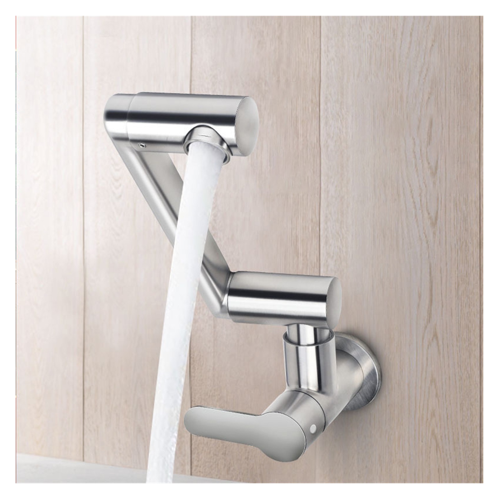 Kitchen Sink Faucet 304 Stainless Steel In-wall Single Hole 360° Rotation Universal Folding Cold Water Tap Balcony Mop Pool Tap ,Bar Laundry RV Farmhouse