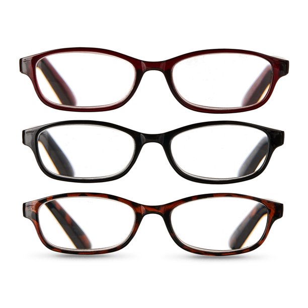 Equate Reading Glasses, Black/Wine/Tortoise, +3.25, 3 Pairs