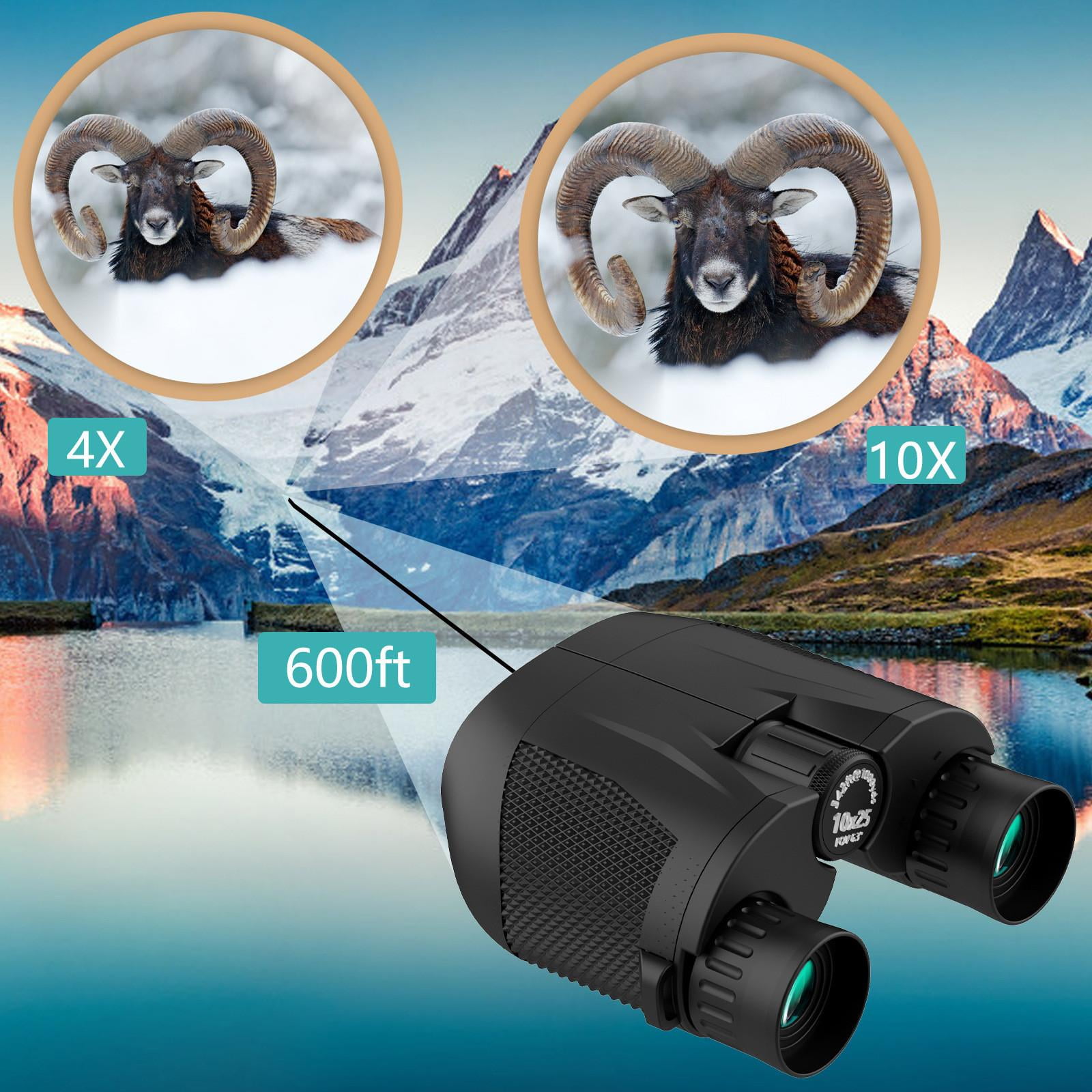Adjustable Focus 10x25 Binoculars Twistable Eye Mask for Comfortable Viewing for Adults Kids