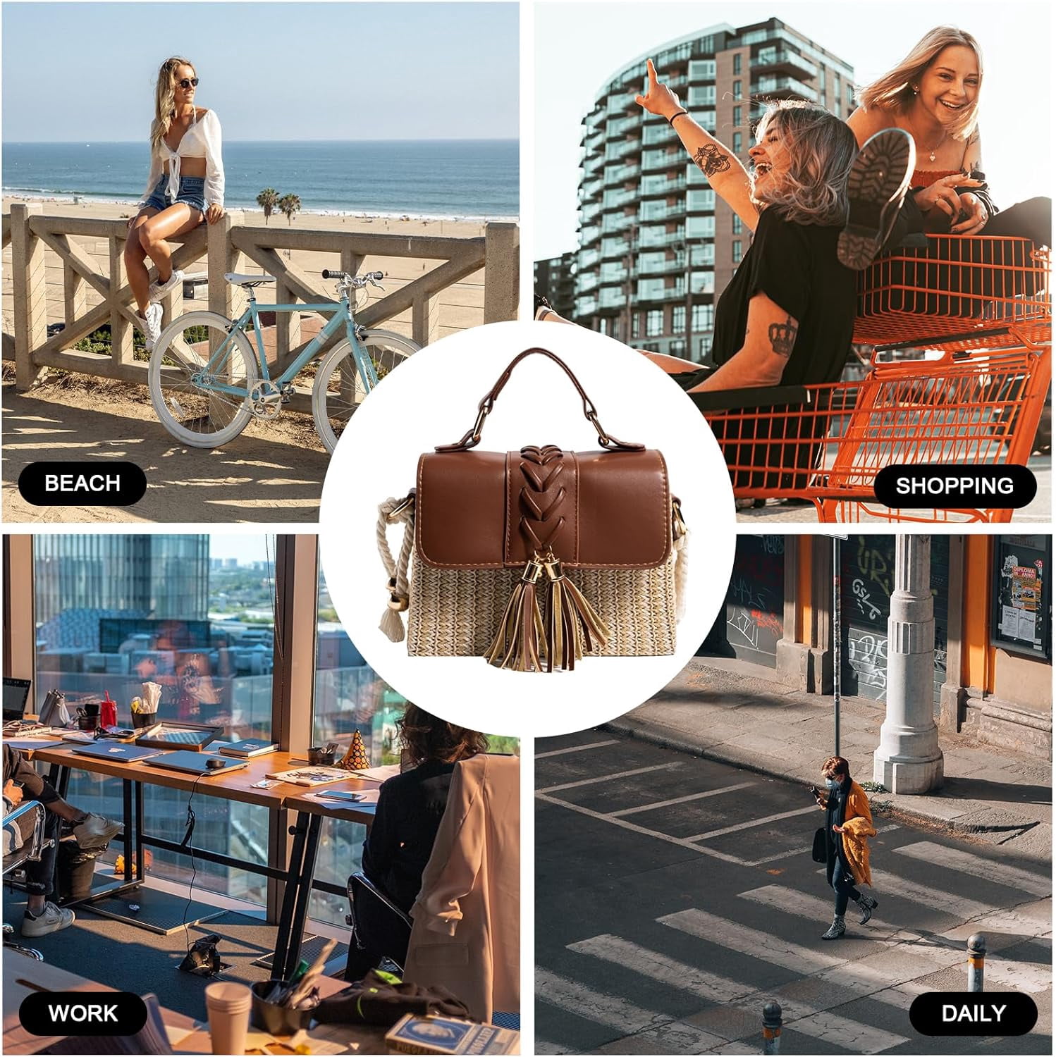 Kukuzhu Straw Crossbody Bags for Women, Summer Straw Purses and Handbags Shoulder Clutch Bag for Vacation