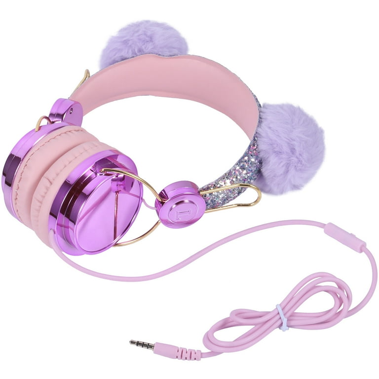 OUNONA Kids Headphones Glitter Plush Ear Volume Limiting