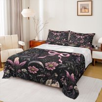 Homewish Chic Pink Flowers 3pcs Twin Sheet Sets For Teens Boys Girls,Kawaii Cute Bow Twin Fitted Sheet,Exotic Style Breathable Flat Sheet,Lightweight Room Decor