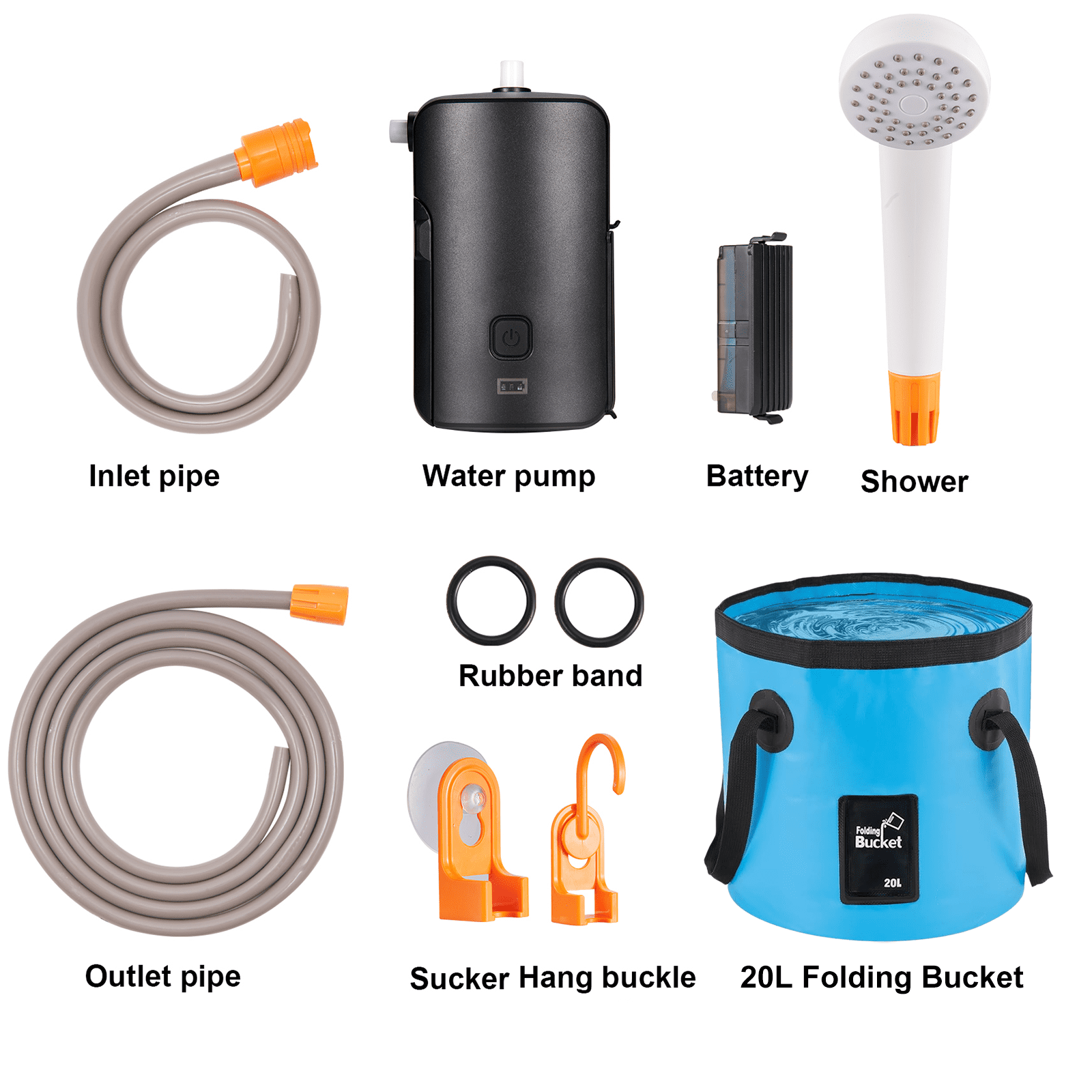 Portable Camping Shower - Rechargeable Battery Powered With 13L Bucket, 2 Shower Heads For Outdoor Use