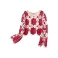thumbnail image 2 of ZAXARRA Femmes Printemps Été Tricot Tops Manches Longues Col Rond Floral Crochet Casual Crop Tops, 2 of 4