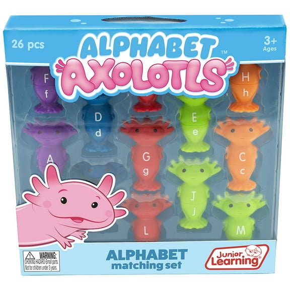 Junior Learning: Alphabet Axolotls - Matching Set Game - Learn Upper & Lower Case Letters, Twist & Turn Pieces, ABC Reading Development, Kids Ages 3