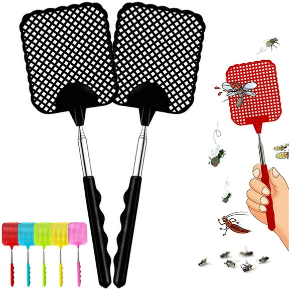 Elbourn 2-Pack Fly Swatter Heavy Duty for Pest Control, Telescopic Flyswatter with Stainless Steel Handle for Indoor/Outdoor