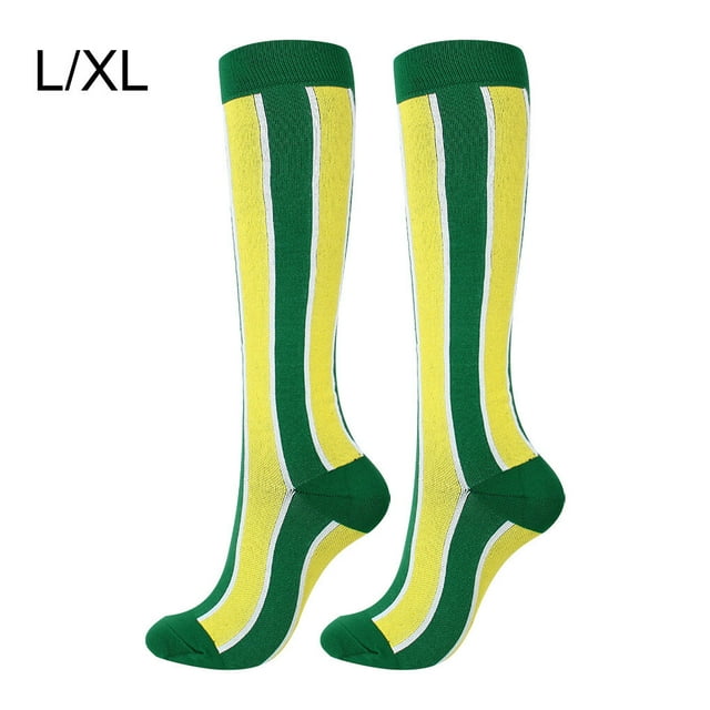 Chaussettes de Compression 20-30mmhg Longueur Genou Sport 20-30mmhg Bas de Compression Bas pour Cyclisme Longueur Genou Unisexe Course Cyclisme, Vert Jaune, G/TG