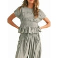 thumbnail image 2 of Women'S 2-Piece Smocked Top & Wide-Leg Pants Set-High-Waisted Lounge Outfit with Pockets Casual Boho Set Grey S, 2 of 5
