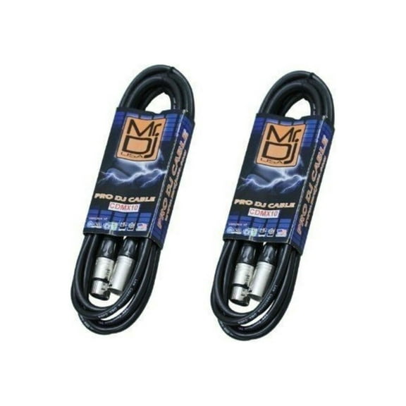 2 MR DJ 5 Pin DMX Shielded Lighting Cable 10' ft - Stage DJ XLR Data Light Cable