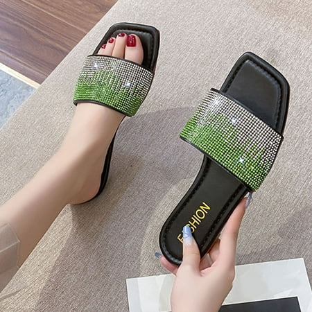 

XINSHIDE Women Slippers Fashion Spring Summer Female Slippers Color Rhinestone Flat Open Toe Slippers Large Size Fashion Shoes