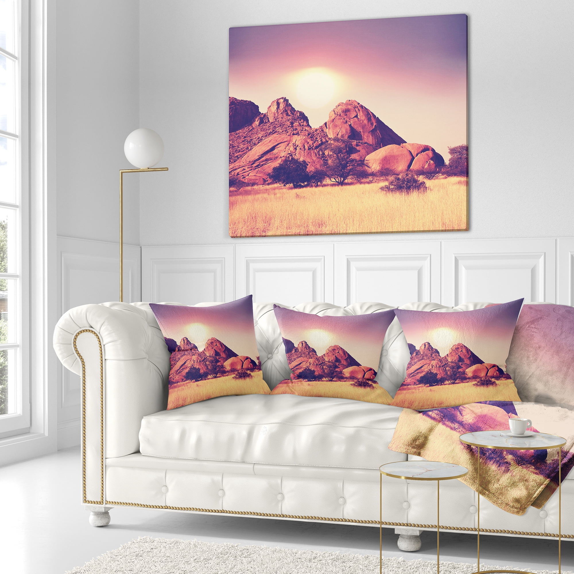 Designart Rocky Hills and Grassland in Africa - Landscape Printed Throw Pillow - 16x16