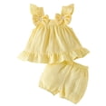 thumbnail image 2 of HOWPAY Baby Girl Outfits Summer Solid Color Sleeveless Crew Neck Tops and Wide Leg Shorts Outfit Causal Comfy 2 Piece Sweatsuits Set Yellow, 2 of 6