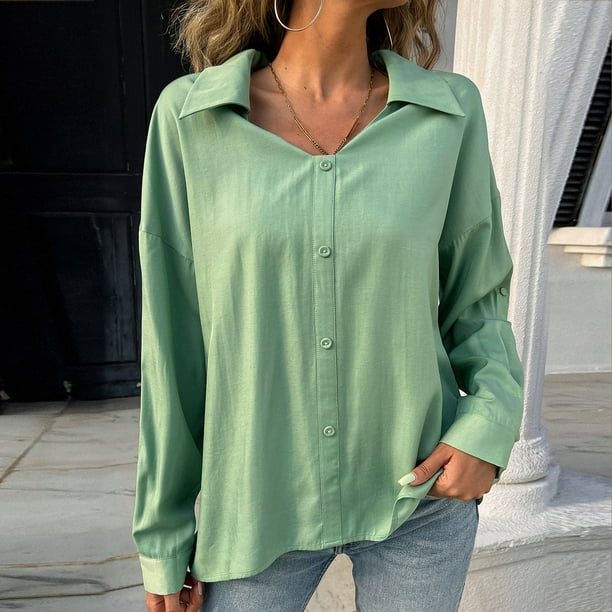Womens Tops Fashion Women Casual Lapel Long Sleeve Solid Color Shirt Top Single-Breasted Blouse Blusas para Mujer Elegantes Fiesta - Walmart.com