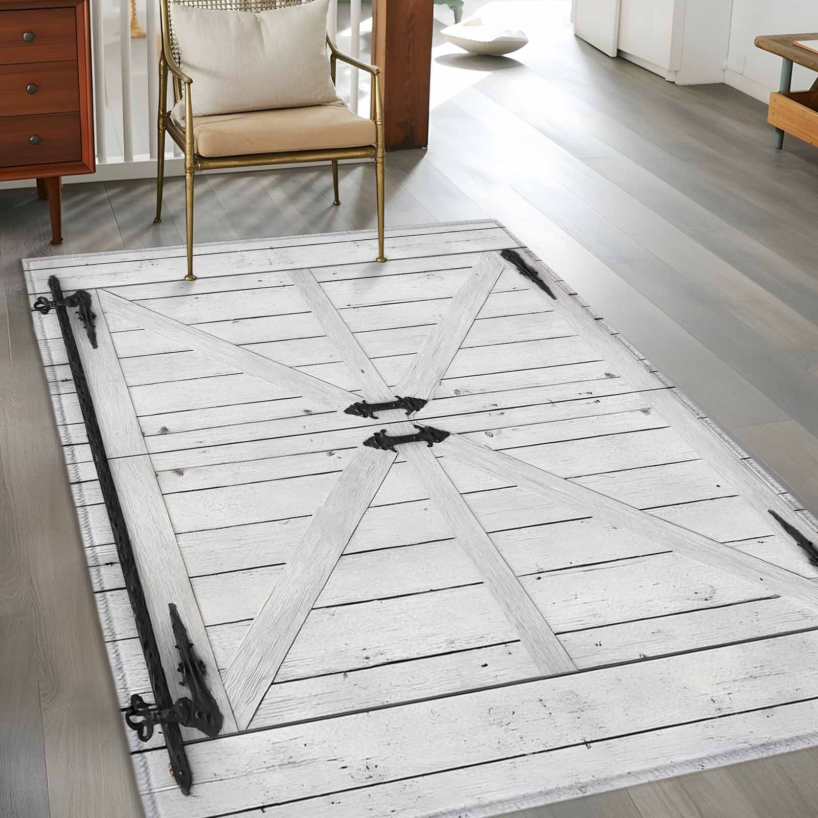 Area Rugs for Living Room Bedroom, Farmhouse Wood Grain 4'x6' Rug Washable Carpet Runner Indoor Outdoor, Vintage Country Barn Gate Grey Non Slip Accent Floor Mats Rug for Kitchen, Office