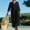 thumbnail image 1 of Womens Loose Cotton Linen Pocket Pullover Ladies Dress Summer Party Shift Dress, 1 of 1