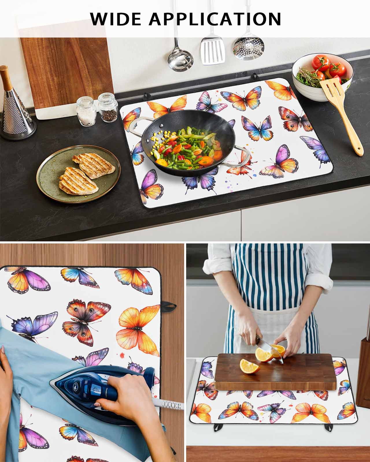 nqOlkjepod Large Induction Cooktop Protector Mat 36"x21", Modern Butterfly Stove Top Covers for Electric Stove, Spring Summer Watercolor Rustic Stove Burner Cover Mats, Glass Top Stove Cover