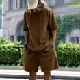 thumbnail image 5 of Ohufall Shorts Set for Men 2 Piece Outfits Summer Solid Casual Short Sleeve Crew Neck Top with Drawstring Elastic Waist Shorts Plus Size Loose Comfy Tracksuit Sets, 5 of 8