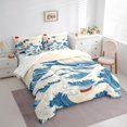thumbnail image 3 of Feelyou Tokyo Ocean Waves Bedding Comforter Set 7 Pieces, Cartoon Marine Sun Full Bedding Set, Retro Japanese Style Reversible Fitted Sheet Flat Sheet, Lightweight Room Decor, 3 of 8