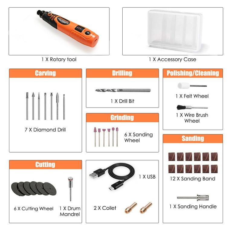 Cordless Rotary Tool Kit Lithium-Ion Battery Powered 3 Speed w /40 Accessories Cordless Rotary Tool Kit Lithium-Ion Battery Powered 3 Speed w /40 Accessories