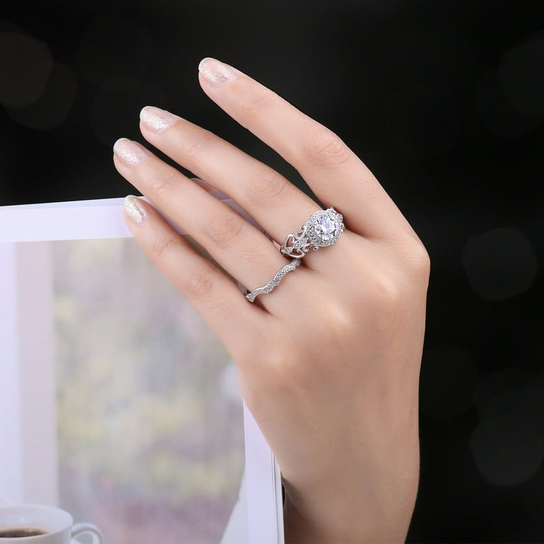 Silver Butterfly Diamante Ring Set