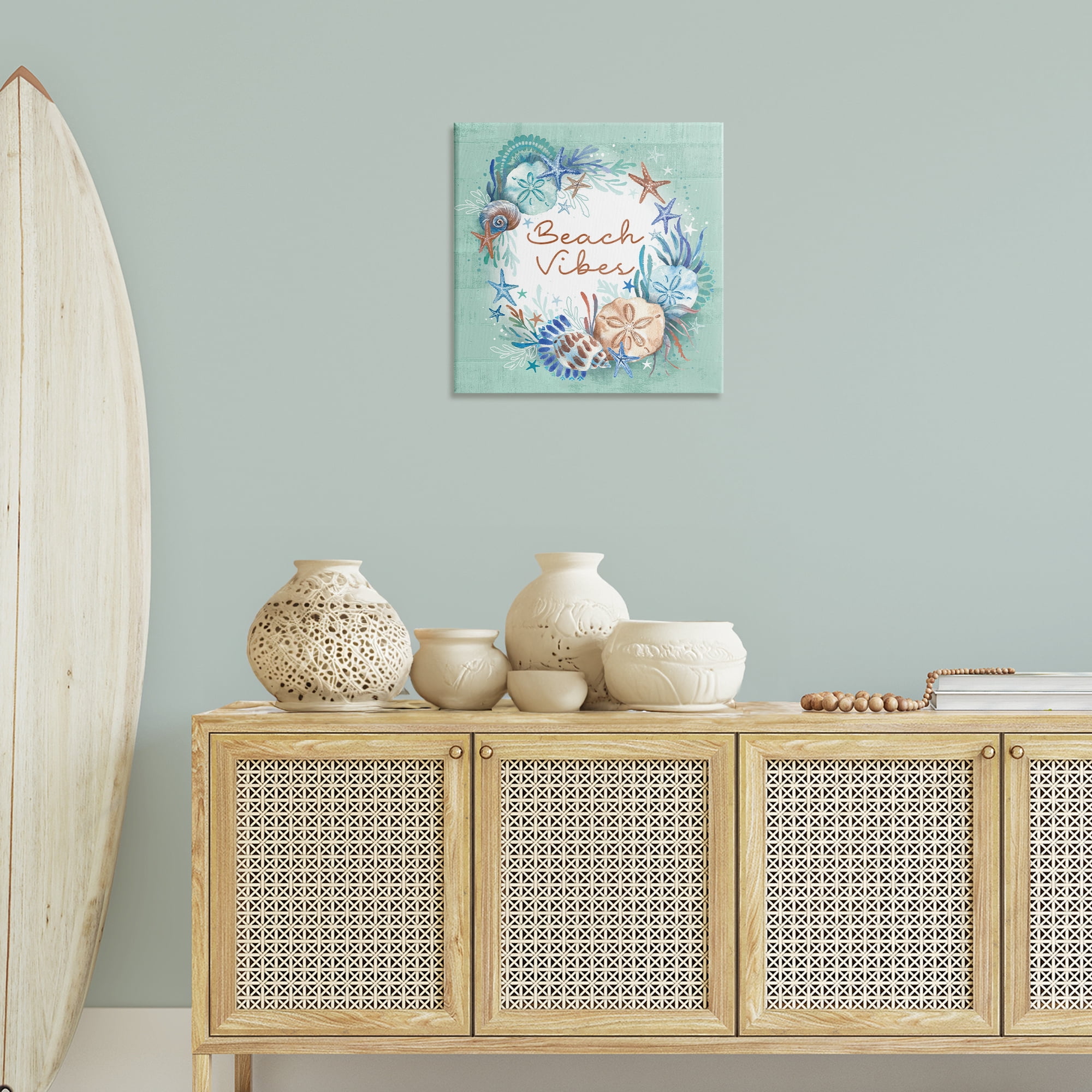 Stupell Industries Beach Vibes & Seashells Coastal Painting Gallery Wrapped Canvas Art Print Wall Art, 24 x 24